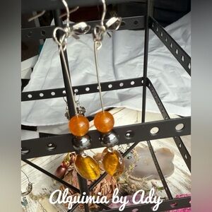 Elegant Orange jade Murano glass Beaded Earrings